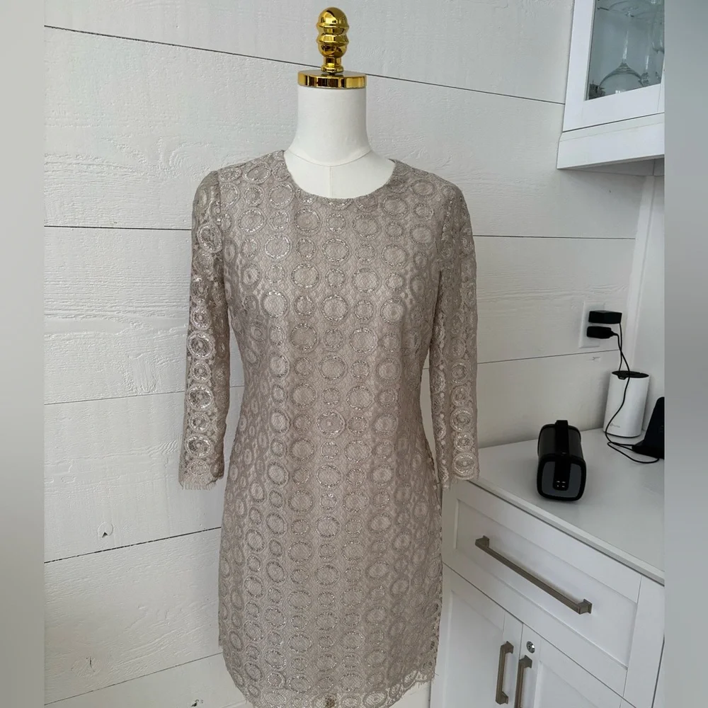 Cynthia Steffe NWT Silver Champagne Lace Cocktail Dress S:2 Formal Wedding Guest - Picture 1 of 7